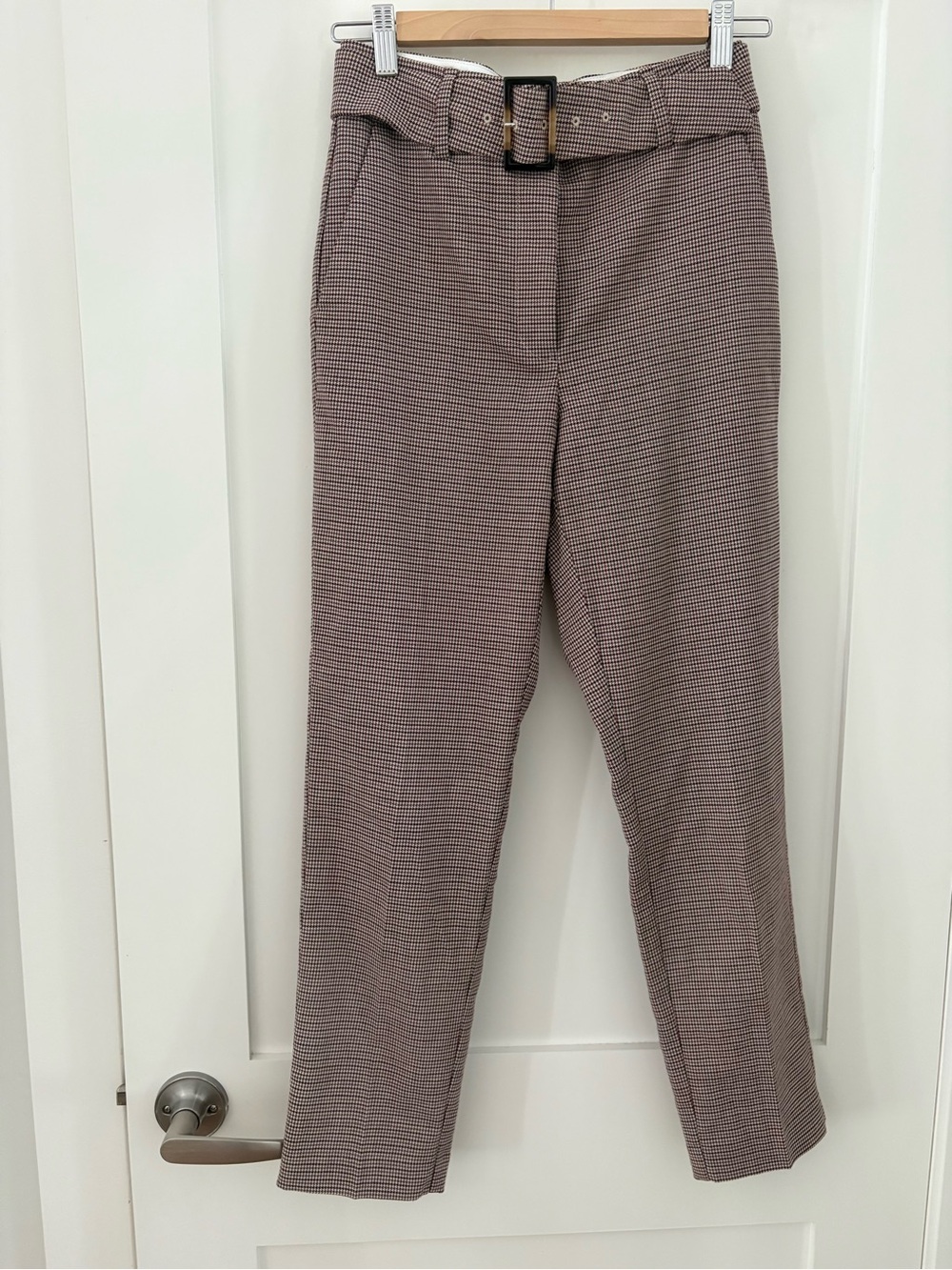 Babaton Atelier Belted Wool Blend Micro Check Trouser Crop Pants Aritzia sz 4